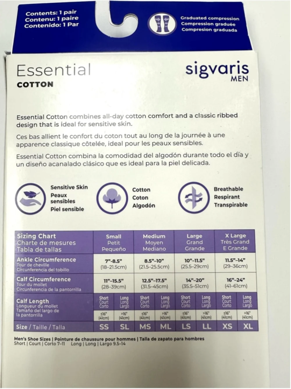 Sigvaris Compression mens Socks 20-30mmHg Knee High Cotton MS NEW in package